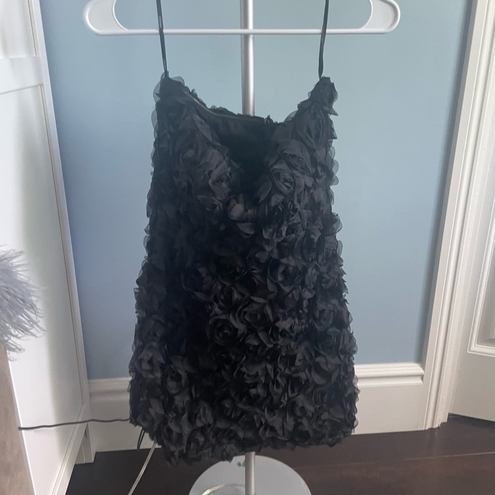 Black Floral Textured Rosette Tube Strapless Dress Forever 21 Sweetheart Neck